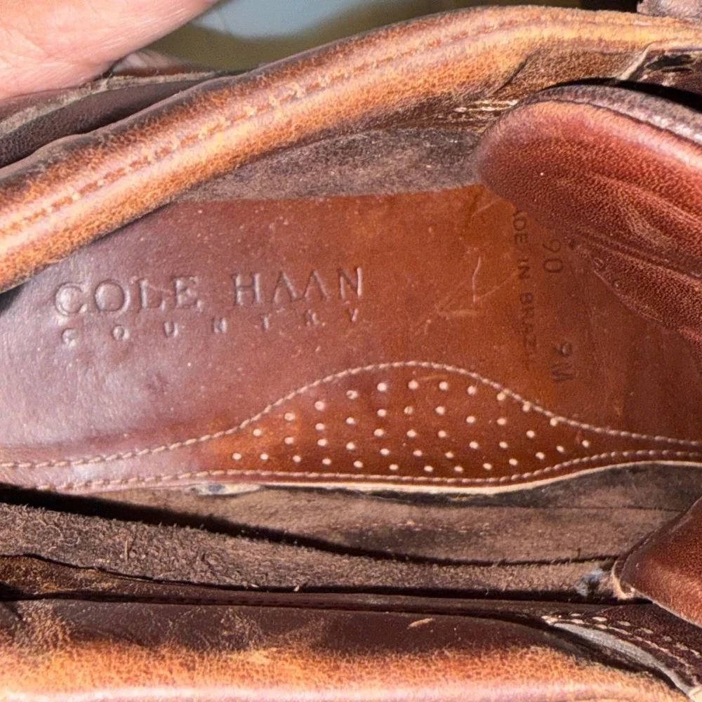 Cole Haan Mens Moc Toe Boots Brown 9M Leather Country Lace Up Lug Sole